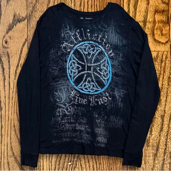 Y2K Affliction Alt Grunge Tribal Style Thermal Long Sleeve Shirt - Picture 1 of 5